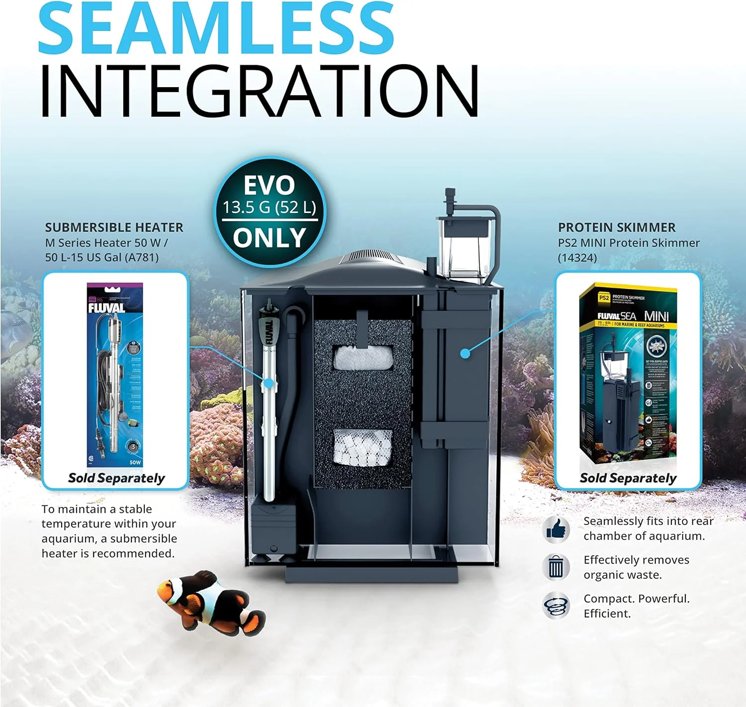 Fluval Sea Evo 52L Marine Saltwater Aquarium Kit with LED Lighting and Pump - Image 5